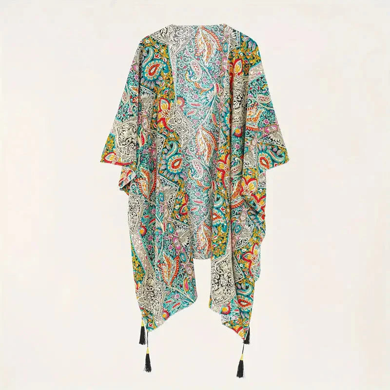 WW | Kimono, Paisley Druck, Offene Front, Bikini-Cover Up, Strand-Kimono