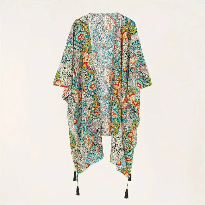 W&W Mode | Kimono, Paisley Druck, Offene Front, Bikini-Cover Up, Strand-Kimono