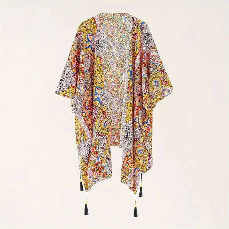 W&W Mode | Kimono, Paisley Druck, Offene Front, Bikini-Cover Up, Strand-Kimono