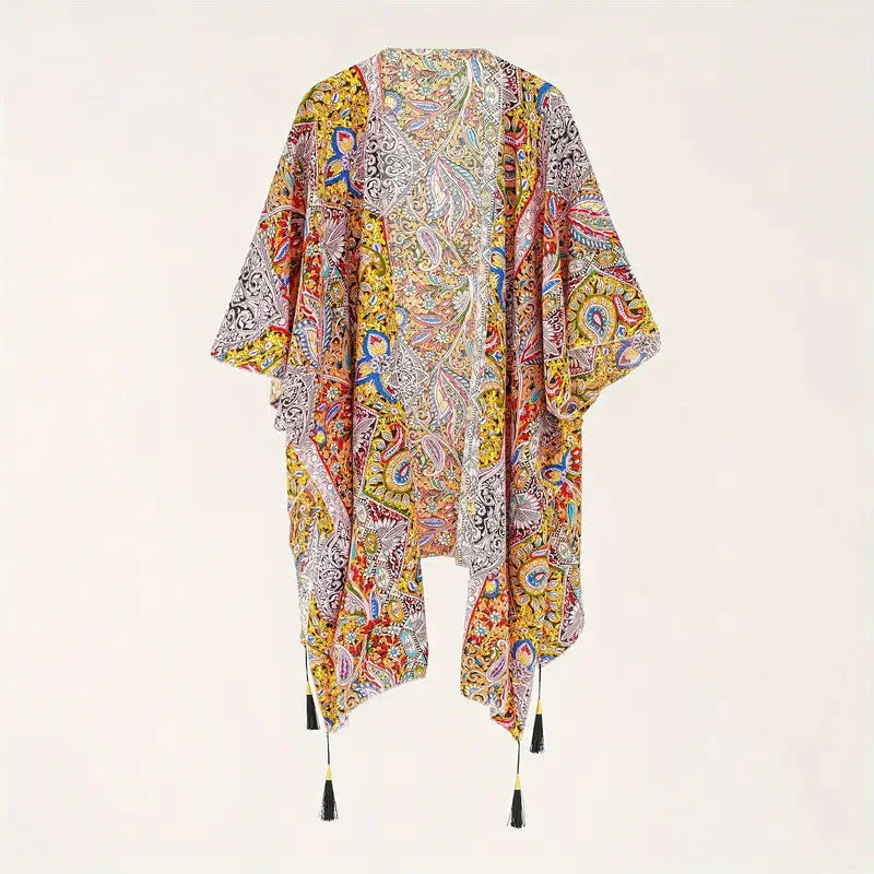 WW | Kimono, Paisley Druck, Offene Front, Bikini-Cover Up, Strand-Kimono