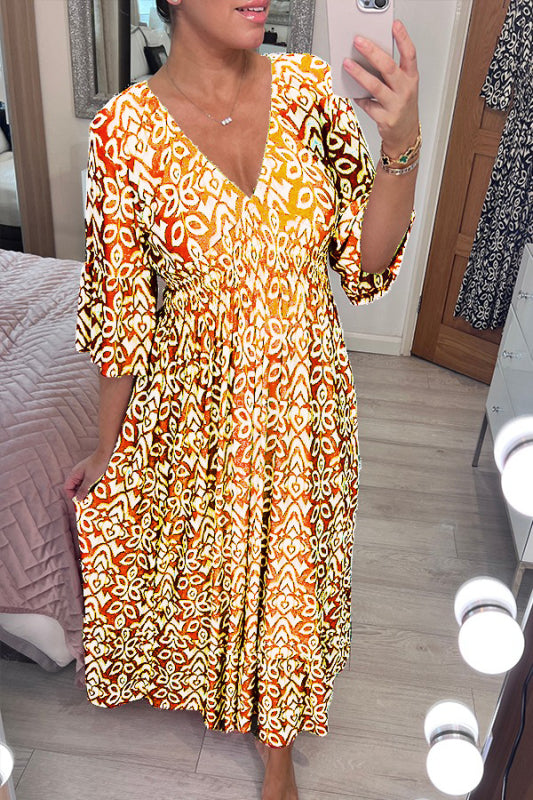 WW | Kleid V-Ausschnitt Halbe Ärmel Maxikleid Freizeitkleid