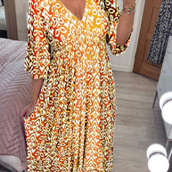 WW | Kleid V-Ausschnitt Halbe Ärmel Maxikleid Freizeitkleid