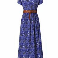WW | Kleid, kurzärmlig, Gürtel, Maxikleid, Sommerkleid