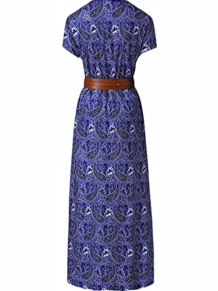 Damen-Sommermaxikleid mit kurzen Ärmeln und Taillengürtel