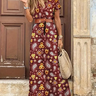 WW | Kleid, kurzärmlig, Gürtel, Maxikleid, Sommerkleid