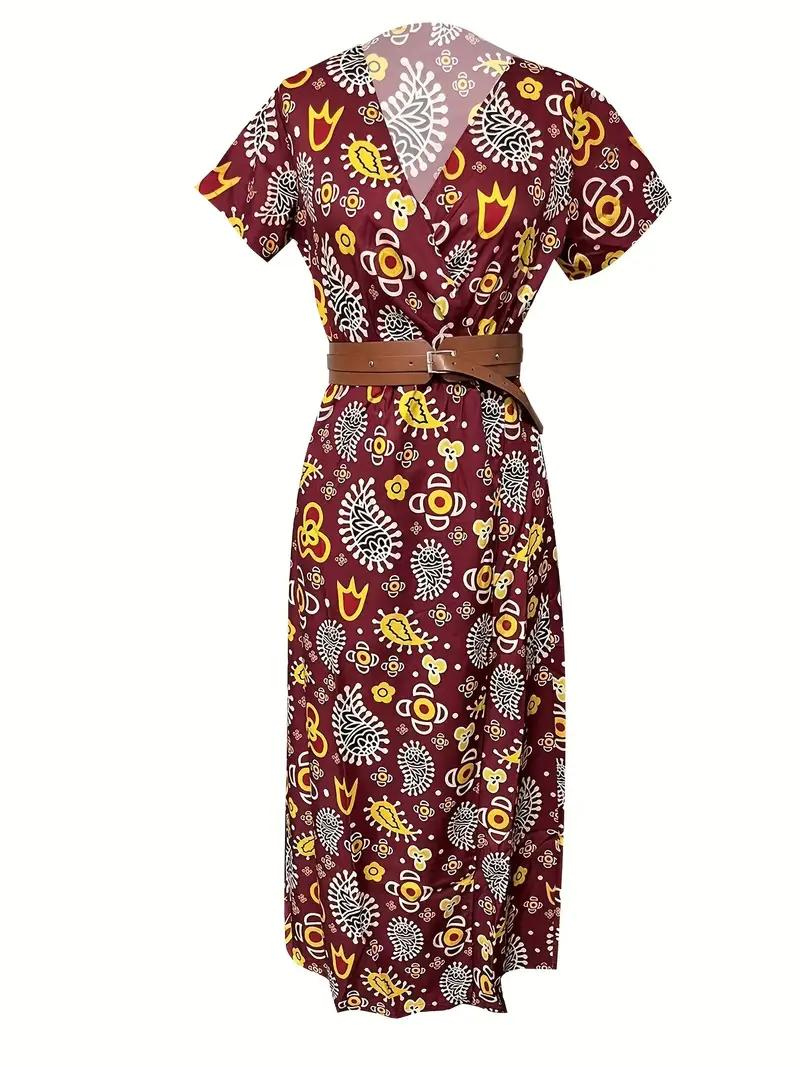 Damen-Sommermaxikleid mit kurzen Ärmeln und Taillengürtel