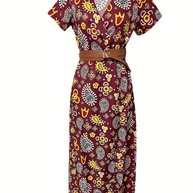 WW | Kleid, kurzärmlig, Gürtel, Maxikleid, Sommerkleid