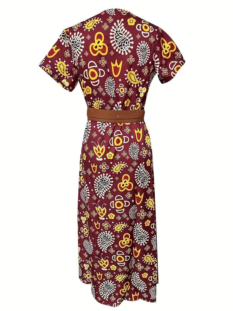 Damen-Sommermaxikleid mit kurzen Ärmeln und Taillengürtel