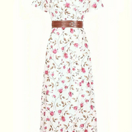 WW | Kleid, kurzärmlig, Gürtel, Maxikleid, Sommerkleid