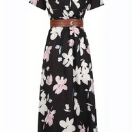 WW | Kleid, kurzärmlig, Gürtel, Maxikleid, Sommerkleid