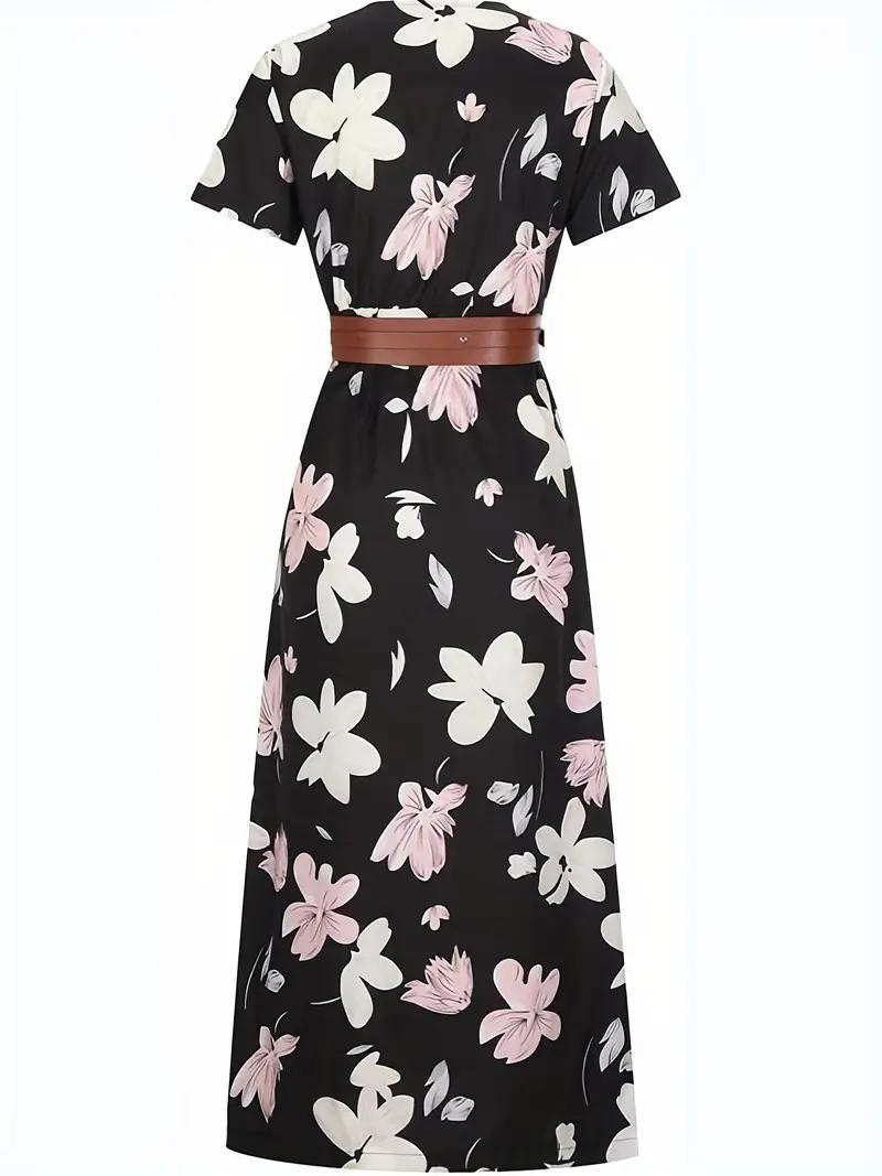 Damen-Sommermaxikleid mit kurzen Ärmeln und Taillengürtel