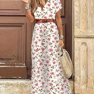 WW | Kleid, kurzärmlig, Gürtel, Maxikleid, Sommerkleid