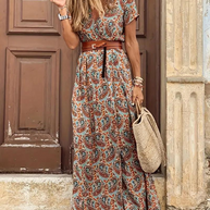 WW | Kleid, kurzärmlig, Gürtel, Maxikleid, Sommerkleid