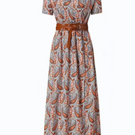 WW | Kleid, kurzärmlig, Gürtel, Maxikleid, Sommerkleid