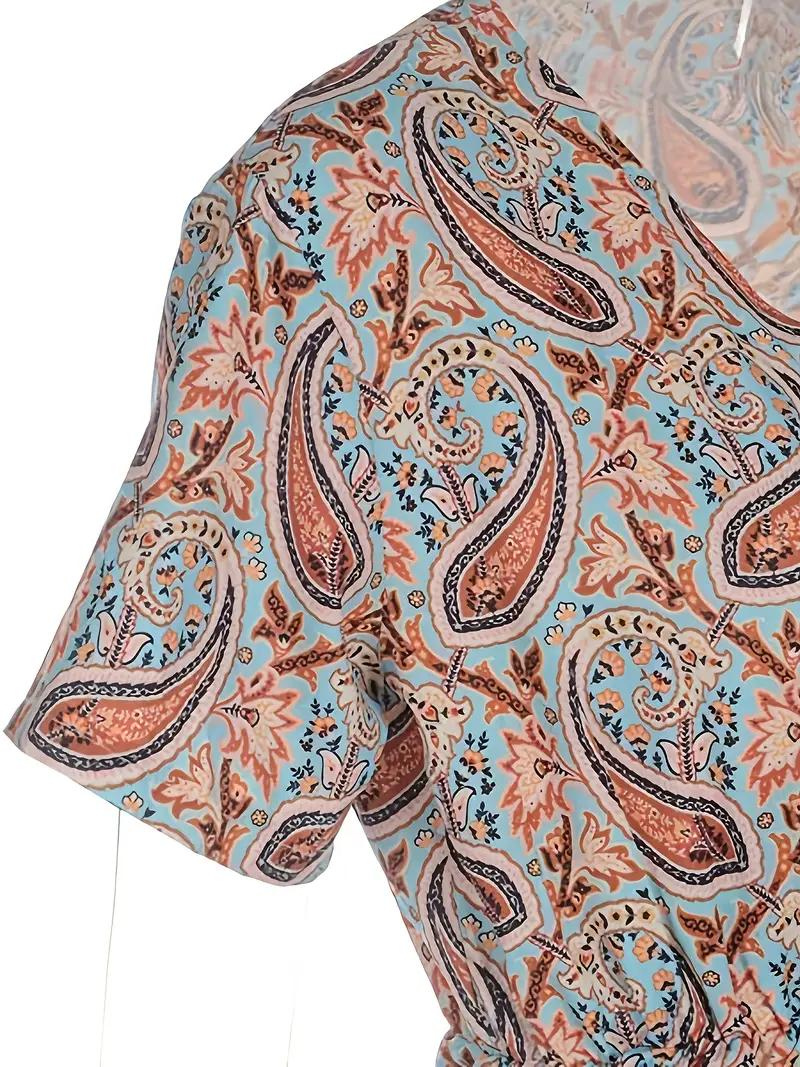 Damen-Sommermaxikleid mit kurzen Ärmeln und Taillengürtel