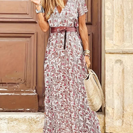WW | Kleid, kurzärmlig, Gürtel, Maxikleid, Sommerkleid