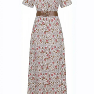 WW | Kleid, kurzärmlig, Gürtel, Maxikleid, Sommerkleid
