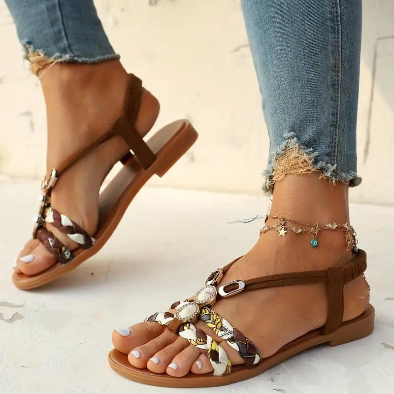 W&W Mode | Sandalen Slip On Elastische Riemen Flache Sandalen Sommerschuhe