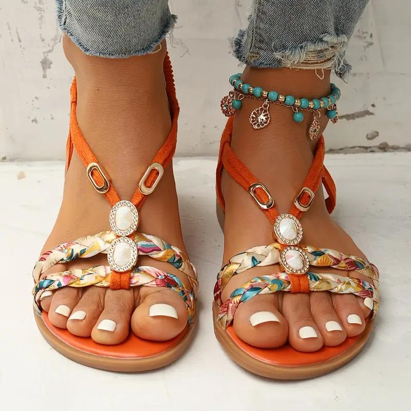W&W Mode | Sandalen Slip On Elastische Riemen Flache Sandalen Sommerschuhe