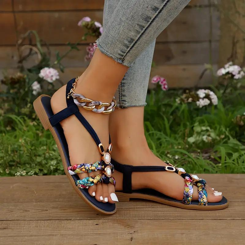 W&W Mode | Sandalen Slip On Elastische Riemen Flache Sandalen Sommerschuhe