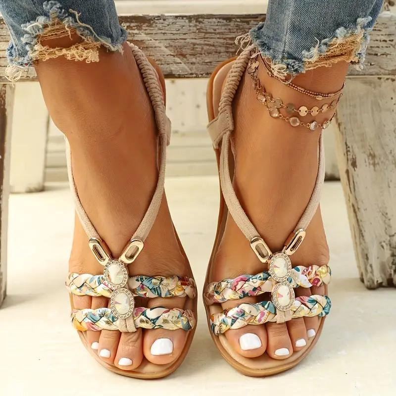 W&W Mode | Sandalen Slip On Elastische Riemen Flache Sandalen Sommerschuhe