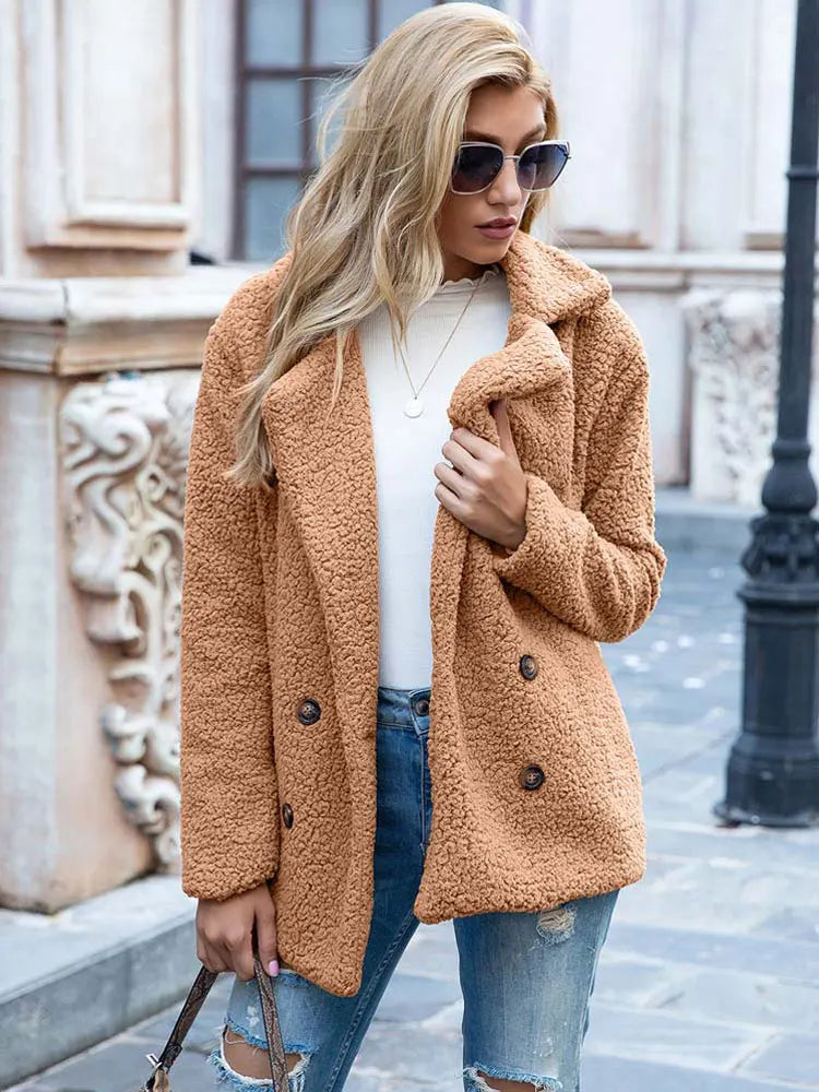 WW | Doppelt Knöpfbar Kurz Teddyjacke Winterjacke für Damen