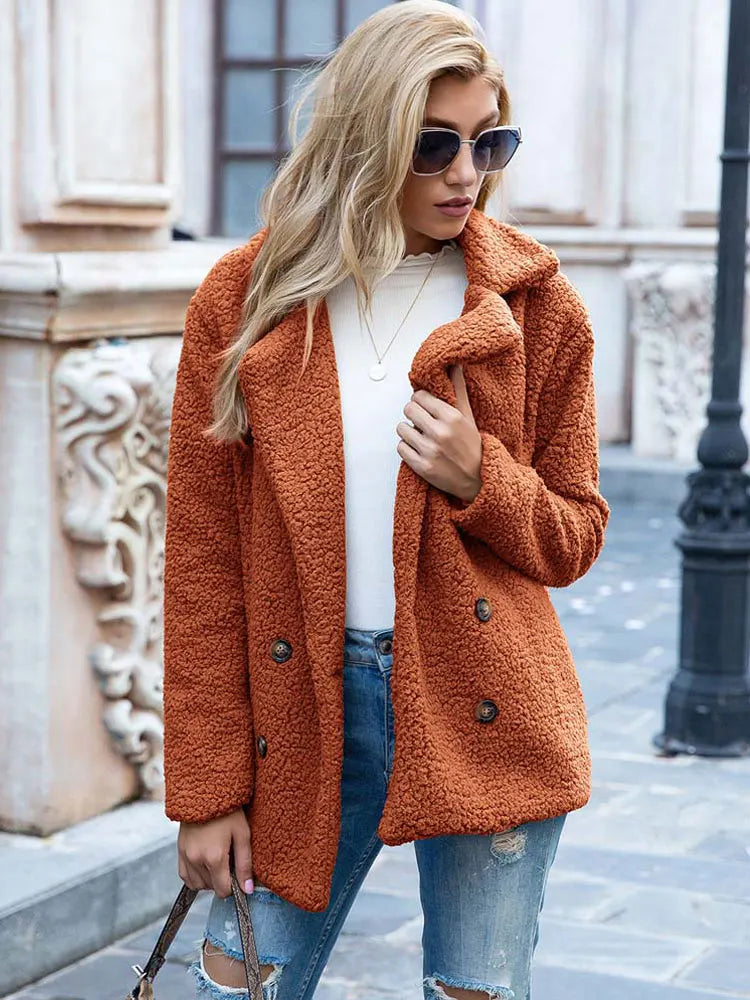 WW | Doppelt Knöpfbar Kurz Teddyjacke Winterjacke für Damen