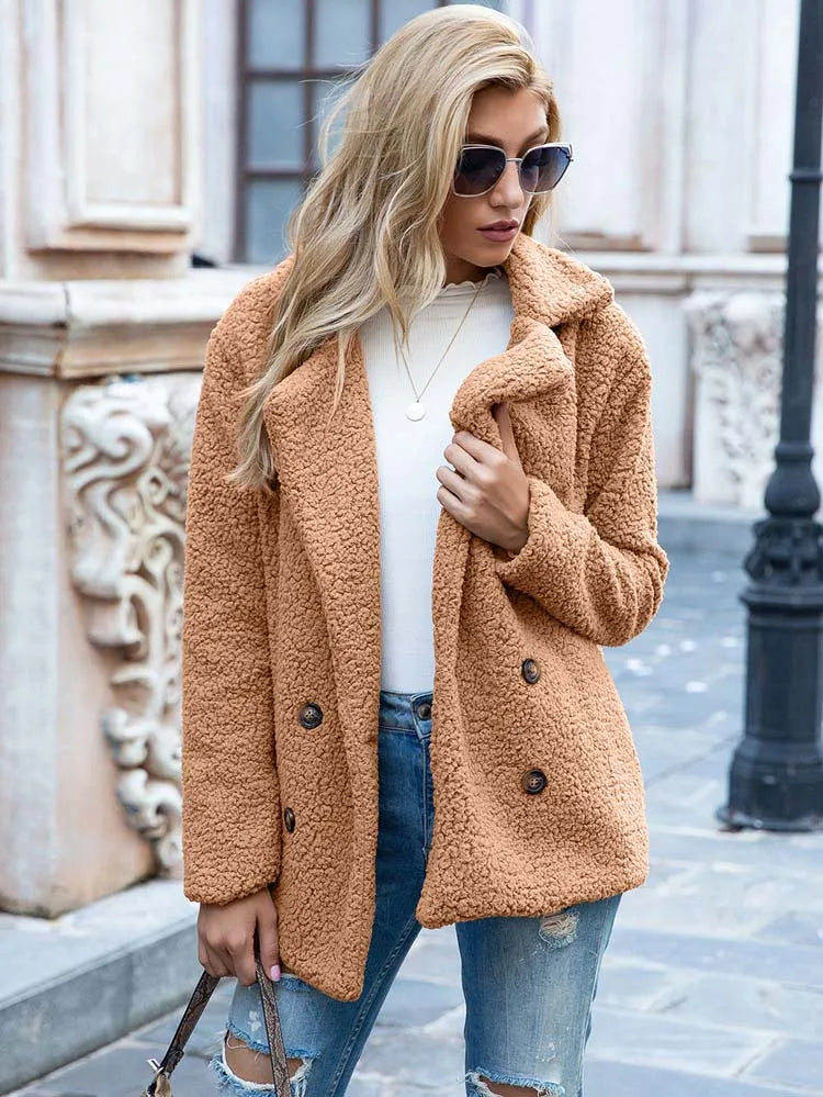 WW | Doppelt Knöpfbar Kurz Teddyjacke Winterjacke für Damen