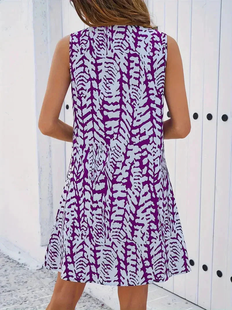 Damen-Sommerkleid mit Druck und ärmellosem Schnitt