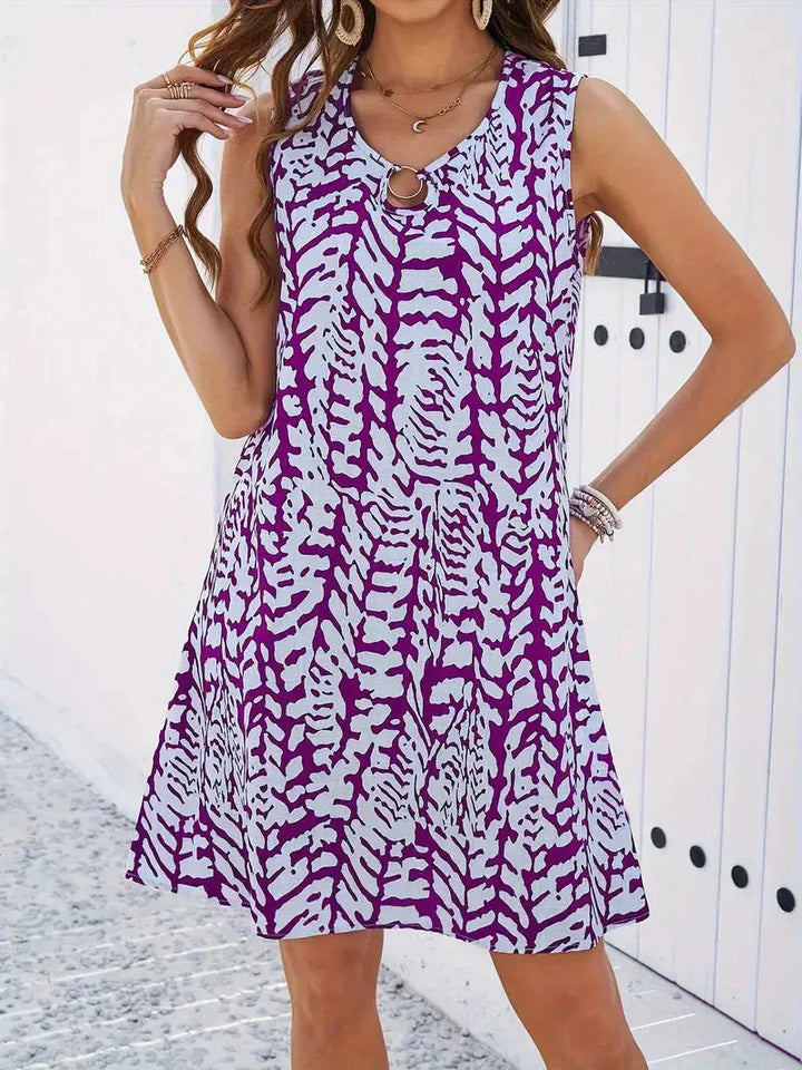 Damen-Sommerkleid mit Druck und ärmellosem Schnitt