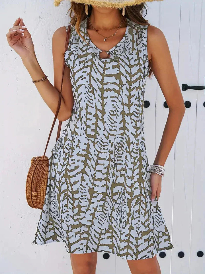 Damen-Sommerkleid mit Druck und ärmellosem Schnitt