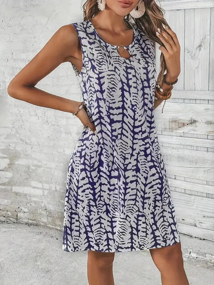 Damen-Sommerkleid mit Druck und ärmellosem Schnitt