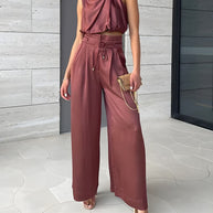 Amarique™ - Unifarbenes Oberteil mit Neckholder-Ausschnitt und Hose mit weitem Bein