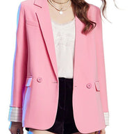 WW | Pink Notched Patchwork Button Fake Two Pieces Coats Long Sleeve