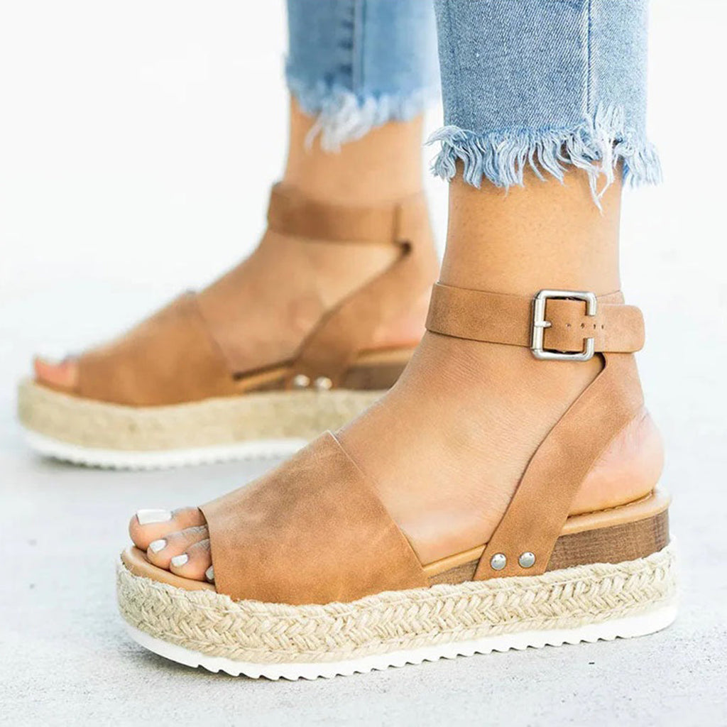 WW | Plattform Sandalen Espadrille-Sohle Verstellbarer Knöchelriemen Zehenriemen