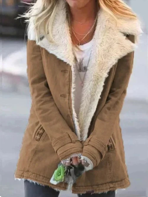 WW | und warme stilvolle Damenjacke mit luxuriösem Sherpa-Futter – bequeme lässige Winterjacke