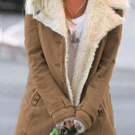 WW | und warme stilvolle Damenjacke mit luxuriösem Sherpa-Futter – bequeme lässige Winterjacke