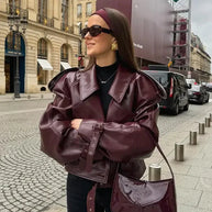 WW | Lederjacke Damen Kunstleder Bikerjacke mit Gürtel