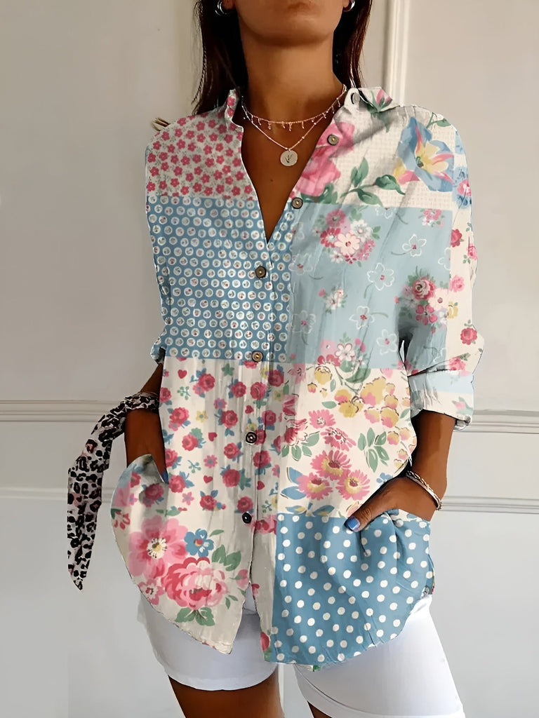 WW | Bluse Bedruckt Lockere Passform Bluse Mit Langen Ärmeln up Hemden Für Frauen