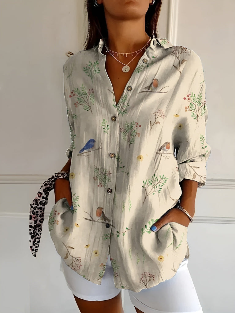 WW | Bluse Bedruckt Lockere Passform Bluse Mit Langen Ärmeln up Hemden Für Frauen