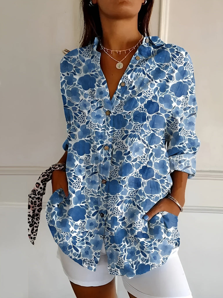 WW | Bluse Bedruckt Lockere Passform Bluse Mit Langen Ärmeln up Hemden Für Frauen