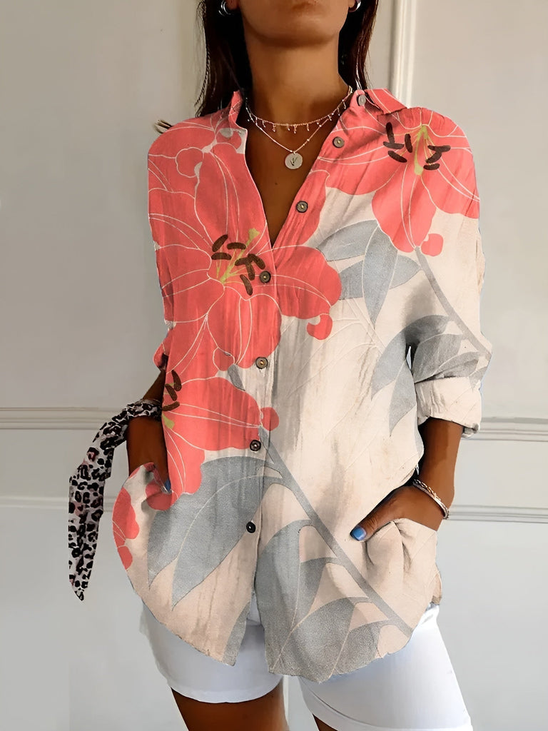 WW | Bluse Bedruckt Lockere Passform Bluse Mit Langen Ärmeln up Hemden Für Frauen