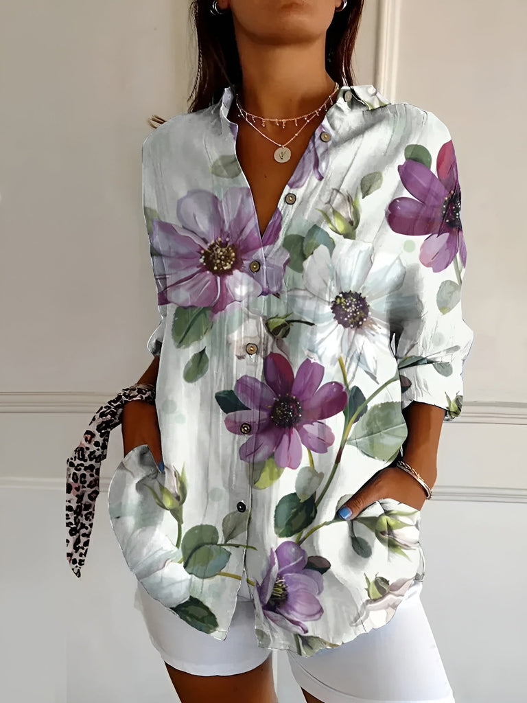 WW | Bluse Bedruckt Lockere Passform Bluse Mit Langen Ärmeln up Hemden Für Frauen