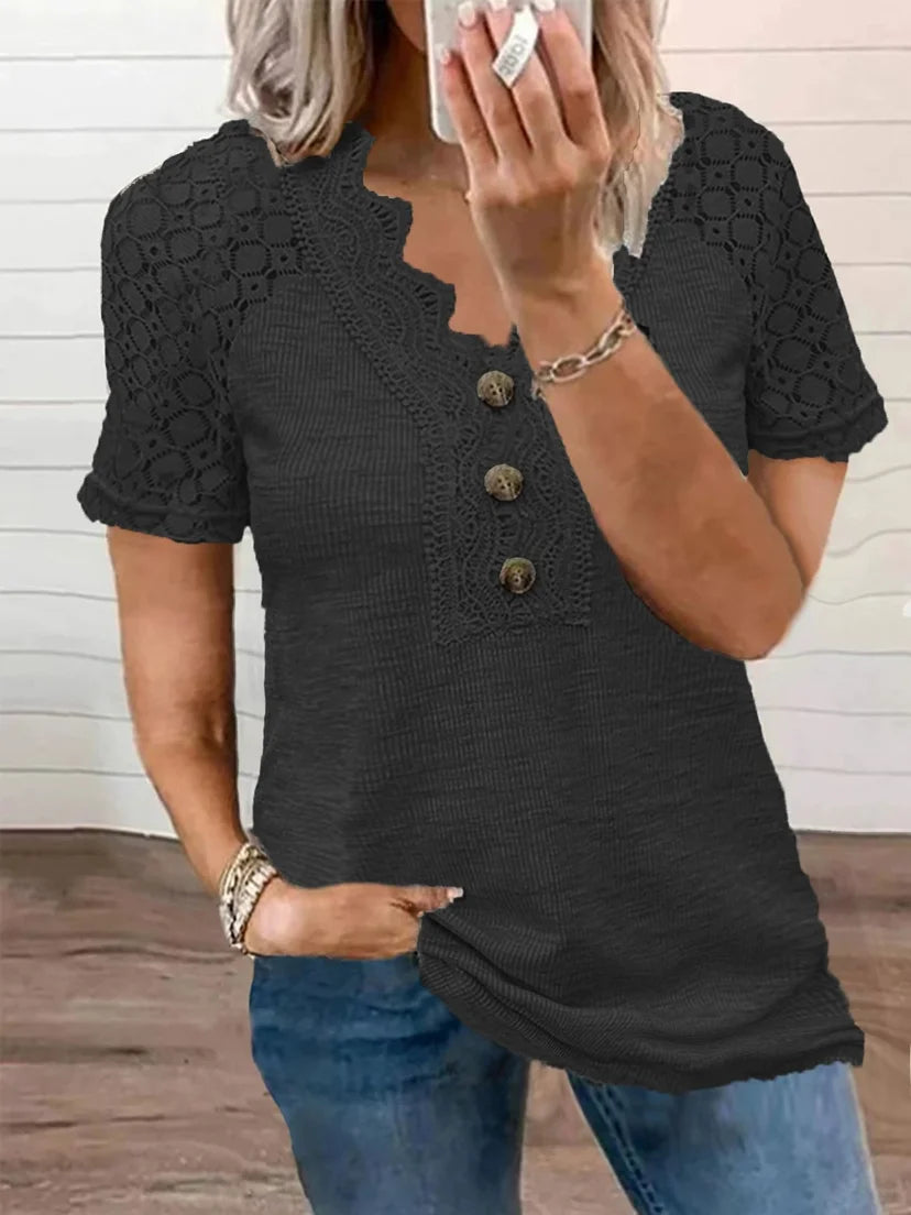 Specas™ - Woman T-Shirt mit kurzen Ärmeln und Spitze