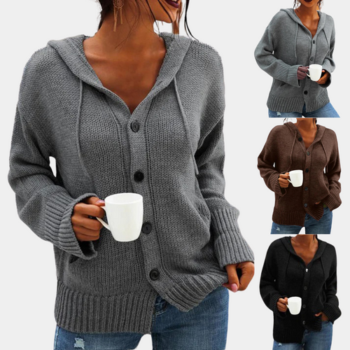 WW | Lässige Strickjacke mit Kapuze für Damen