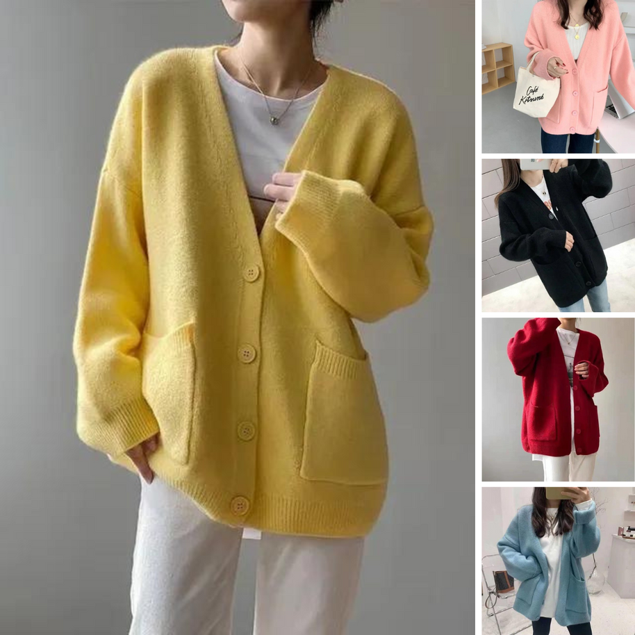 Lässige Strickjacken mit V-Ausschnitt und langen Ärmeln