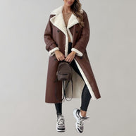 einreihiger Wintermantel aus weichem Leder