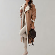 einreihiger Wintermantel aus weichem Leder