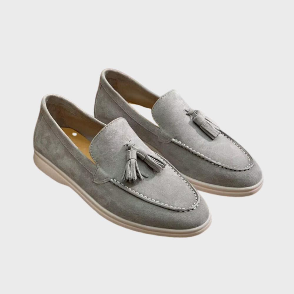 Damen Wildleder-Slipper mit Quasten und runder Zehenpartie