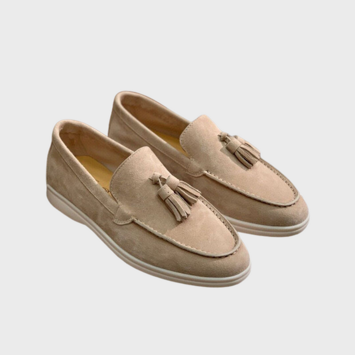 Damen Wildleder-Slipper mit Quasten und runder Zehenpartie